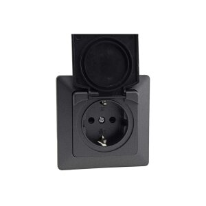 3er Set MILOS IP44 Steckdose Unterputz 3Stück Aussensteckdose mit Klapp-Deckel Schutzkontakt-Steckdose mit Gummidichtung 230V / 16A 1-fach Rahmen Wand Steckdosen Anthrazit