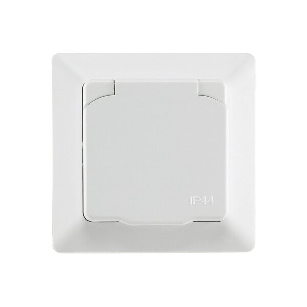 MILOS Feuchtraum Unterputz Steckdose IP44 für Innen und Aussen Schutzkontakt-Steckdose mit Klapp-Deckel mit Silikondichtung 230V / 16A Weiß Matt