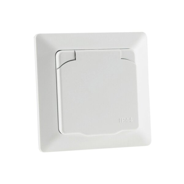 MILOS Feuchtraum Unterputz Steckdose IP44 für Innen und Aussen Schutzkontakt-Steckdose mit Klapp-Deckel mit Silikondichtung 230V / 16A Weiß Matt