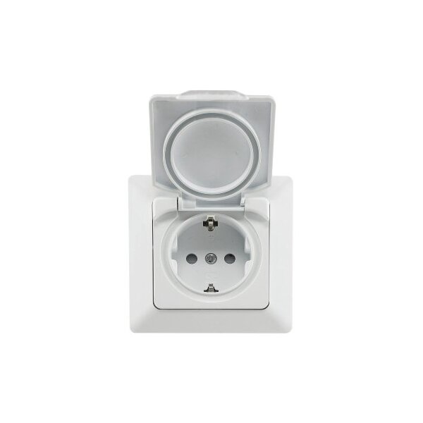MILOS Feuchtraum Unterputz Steckdose IP44 für Innen und Aussen Schutzkontakt-Steckdose mit Klapp-Deckel mit Silikondichtung 230V / 16A Weiß Matt