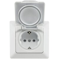 MILOS Feuchtraum Unterputz Steckdose IP44 für Innen und Aussen Schutzkontakt-Steckdose mit Klapp-Deckel mit Silikondichtung 230V / 16A Weiß Matt