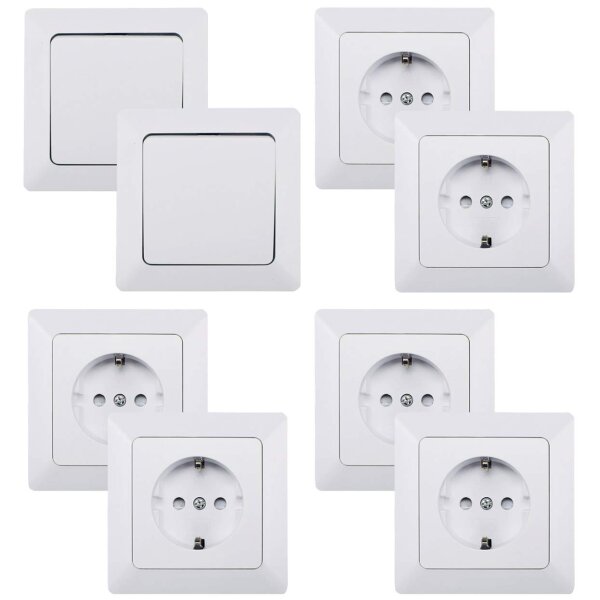 MILOS Starterset 6 Steckdosen & 2 Wechselschalter weiß matt