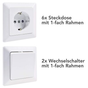 MILOS Starterset 6 Steckdosen & 2 Wechselschalter...