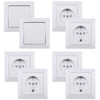 MILOS Starterset 6 Steckdosen & 2 Wechselschalter weiß matt