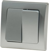2-fach Serienschalter Unterputz Silber Grau DELPHI Wandschalter mit Rahmen 250V / 10A I Wandschalter inkl Doppel-Wippe & Abdeckung