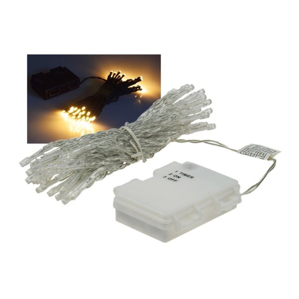 LED Lichterkette 5?m – 50 LEDs warmweiß – Batterie & Timer – Außen IP44