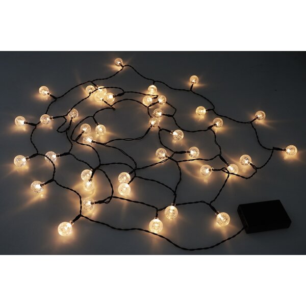 LED Batterie-Lichterkette 6m 40 Kugeln in Kristall Design Kugel Ø 23mm 2 Modi 3x AA Batterie Warmweiß