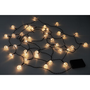LED Batterie-Lichterkette 6m 40 Kugeln in Kristall Design Kugel Ø 23mm 2 Modi 3x AA Batterie Warmweiß