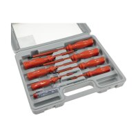 Elektro Schraubendreher-Satz 8-teilig 4x Schlitz 3x Kreuz + 1x Phasenprüfer Isolierter Schaft Spannungsfest bis 1000V mit Transportkoffer