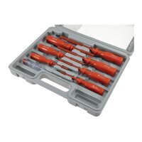 Elektro Schraubendreher-Satz 8-teilig 4x Schlitz 3x Kreuz + 1x Phasenprüfer Isolierter Schaft Spannungsfest bis 1000V mit Transportkoffer