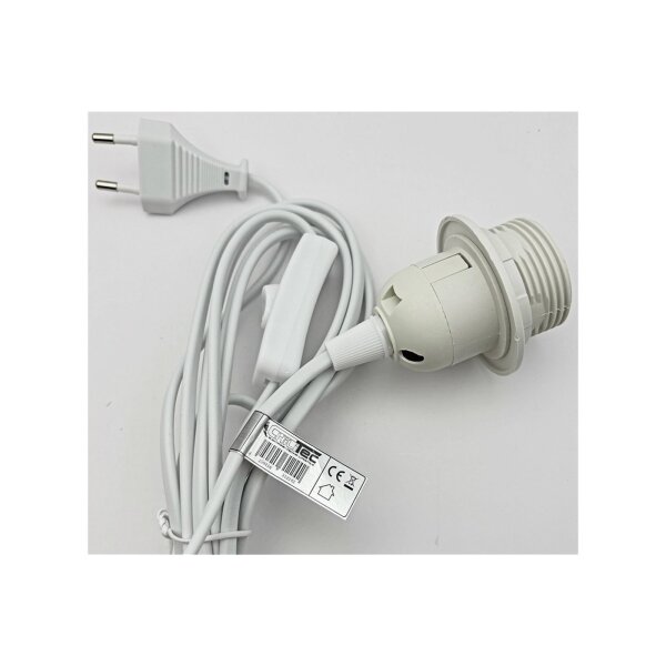 E27 Lampenfassung mit Schalter Fassung 3,4m Kabel Schnurschalter inkl. Montagering Ø 40mm für Lampenschirm Papier Leuchten Stern Lampen Weiß