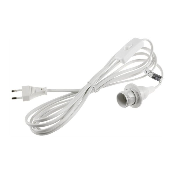 E14 Lampenfassung mit 3,4m Kabel Schalter Schnurschalter I inkl. Montagering Ø 40mm für Lampenschirm Papier Leuchten Stern Lampen Weiß