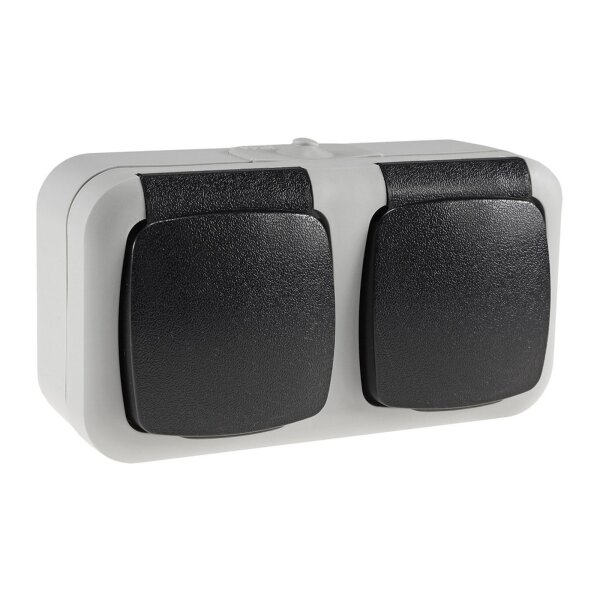 Doppel-Steckdose für Feuchtraum Aufputz IP44 Aussen-Steckdose 250V 16A Klappdeckel vorverdrahtet Grau Anthrazit