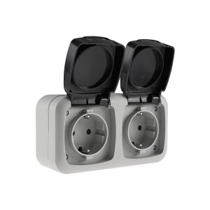 Doppel-Steckdose für Feuchtraum Aufputz IP44...