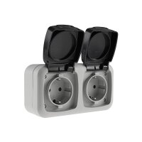 Doppel-Steckdose für Feuchtraum Aufputz IP44 Aussen-Steckdose 250V 16A Klappdeckel vorverdrahtet Grau Anthrazit