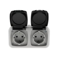 Doppel-Steckdose für Feuchtraum Aufputz IP44 Aussen-Steckdose 250V 16A Klappdeckel vorverdrahtet Grau Anthrazit