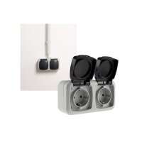 Doppel-Steckdose für Feuchtraum Aufputz IP44 Aussen-Steckdose 250V 16A Klappdeckel vorverdrahtet Grau Anthrazit