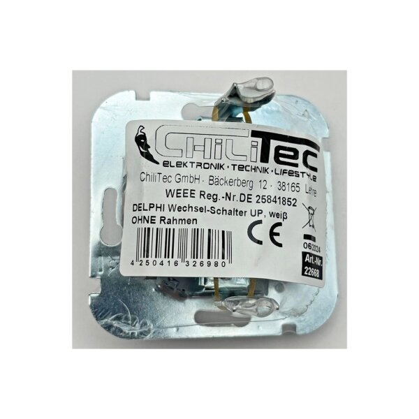 DELPHI Wechselschalter Unterputz Lichtschalter 230V Ohne Rahmen Komfort Klemmanschluss Weiß