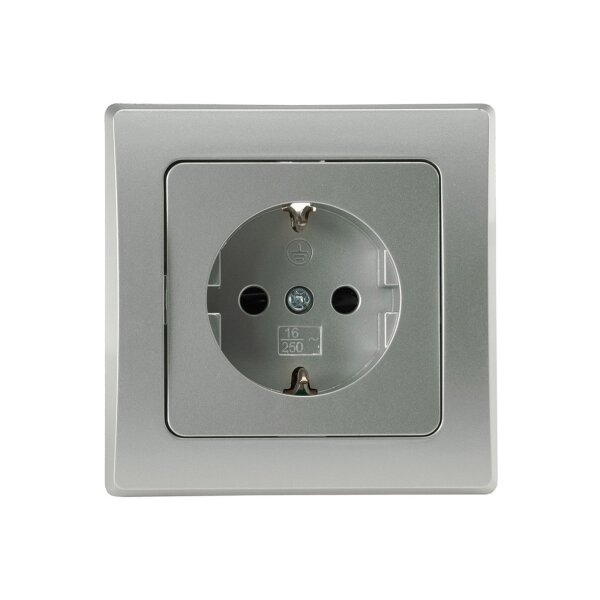 DELPHI UP Schutzkontakt-Steckdose 250V 16A Rahmen Klemmanschluss Silber