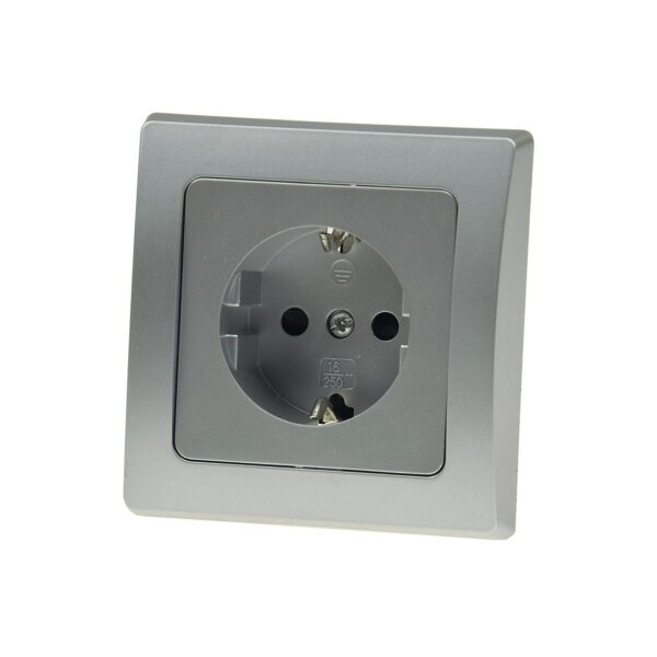 DELPHI UP Schutzkontakt-Steckdose 250V 16A Rahmen Klemmanschluss Silber