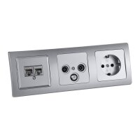 Delphi Unterputz Kombination Cat6 Netzwerk TV Antennendose Steckdose 3-Fach Rahmen UP Einbau 3er Set mit Wandabdeckung Klemm Anschluss Silber