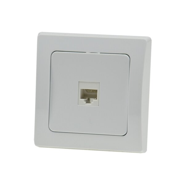 Delphi Telefon Dose LAN Netzwerk I RJ45 Buchse für ISDN, Cat.5, Cat.6, Cat.7 I inkl. Rahmen I Unterputz I weiß