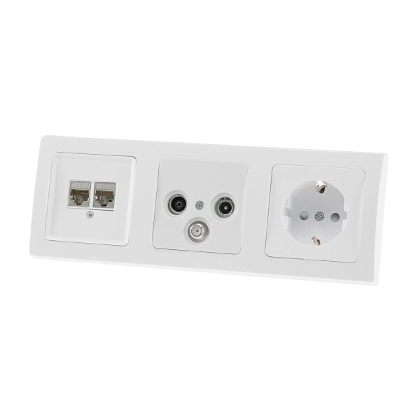 Delphi Steckdosen Unterputz Kombination Cat6 Netzwerk TV Antennendose 3-Fach Rahmen UP Einbau 3er Set Klemm Anschluss Weiß