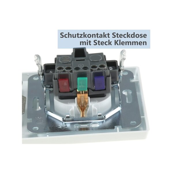 Delphi Steckdosen Unterputz Kombination Cat6 Netzwerk TV Antennendose 3-Fach Rahmen UP Einbau 3er Set Klemm Anschluss Weiß