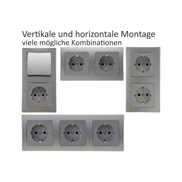 DELPHI Steckdosen Schalter Silber Grau Unterputz KomplettSet 94-teilig I Mit 50x Steckdosen 10x Schalter Netzwerk TV Antenne UP Einbau I Silber