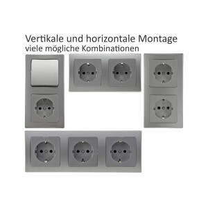 DELPHI Steckdosen Schalter Silber Grau Unterputz KomplettSet 94-teilig I Mit 50x Steckdosen 10x Schalter Netzwerk TV Antenne UP Einbau I Silber