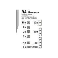 DELPHI Steckdosen Schalter Silber Grau Unterputz KomplettSet 94-teilig I Mit 50x Steckdosen 10x Schalter Netzwerk TV Antenne UP Einbau I Silber
