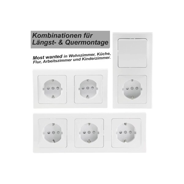 Delphi Steckdosen Schalter Set Wohnzimmer Lichtschalter mit Steckdose TV Antenne Unterputz Einbau I Weiß