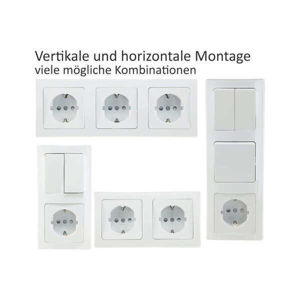 Delphi Steckdosen Schalter Set Wohnzimmer Lichtschalter mit Steckdose TV Antenne Unterputz Einbau I Weiß