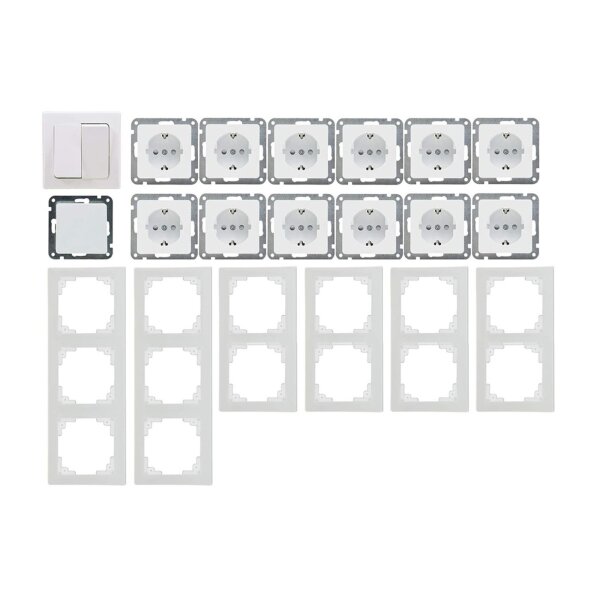 Delphi Steckdosen Schalter Serie Starter 21-teilig I 230V Unterputz Einbau I Weiß