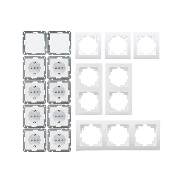 Delphi Steckdosen Schalter Kombination 16-teilig Unterputz 8X Steckdosen 2X Wechselschalter 6X Rahmen UP Komponenten Klemmanschluss Weiß
