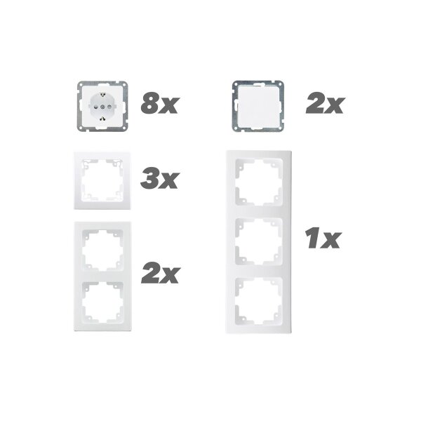 Delphi Steckdosen Schalter Kombination 16-teilig Unterputz 8X Steckdosen 2X Wechselschalter 6X Rahmen UP Komponenten Klemmanschluss Weiß