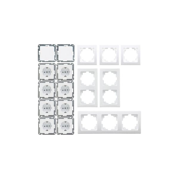 Delphi Steckdosen Schalter Kombination 16-teilig Unterputz 8X Steckdosen 2X Wechselschalter 6X Rahmen UP Komponenten Klemmanschluss Weiß
