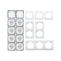 Delphi Steckdosen Schalter Kombination 16-teilig Unterputz 8X Steckdosen 2X Wechselschalter 6X Rahmen UP Komponenten Klemmanschluss Weiß