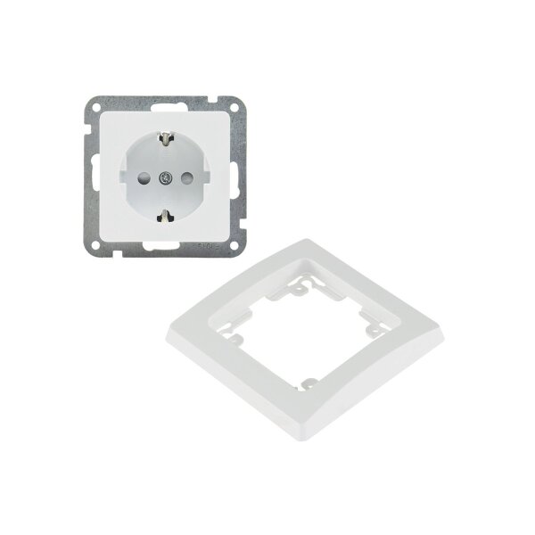 DELPHI Steckdose Weiß Unterputz 230V Schutzkontakt-Steckdose mit erhöhtem Berührungschutz Weiß