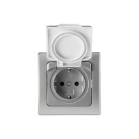 DELPHI Steckdose Unterputz IP44 Feuchtraum-Steckdose mit Schutz-Deckel Gummidichtung für Küche Bad Terrasse Balkon Grau Silber