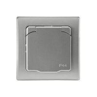 DELPHI Steckdose Unterputz IP44 Feuchtraum-Steckdose mit Schutz-Deckel Gummidichtung für Küche Bad Terrasse Balkon Grau Silber