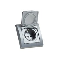 DELPHI Steckdose Unterputz IP44 Feuchtraum-Steckdose mit Schutz-Deckel Gummidichtung für Küche Bad Terrasse Balkon Grau Silber