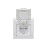 DELPHI Steckdose Unterputz IP44 Aussen Innen mit Dichtung Klapp-Deckel 230V-240V 16A Schutzkontakt-Steckdose mit erhötem Berührungsschutz Weiß