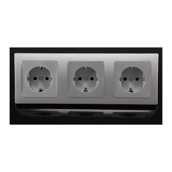 DELPHI Steckdose Schalter Unterputz Komplett Set 2x Wechselschalter Rahmen 8x Steckdosen mit erhöhtem Berührungsschutz Grau Silber