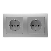 DELPHI Steckdose Schalter Unterputz Komplett Set 2x Wechselschalter Rahmen 8x Steckdosen mit erhöhtem Berührungsschutz Grau Silber