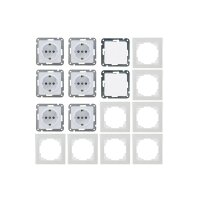 DELPHI Starter-Kit – 6 Steckdosen, 2 Schalter, 8 Rahmen, weiß, 250?V