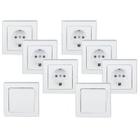 DELPHI Starter-Kit – 6 Steckdosen, 2 Schalter, 8 Rahmen, weiß, 250?V
