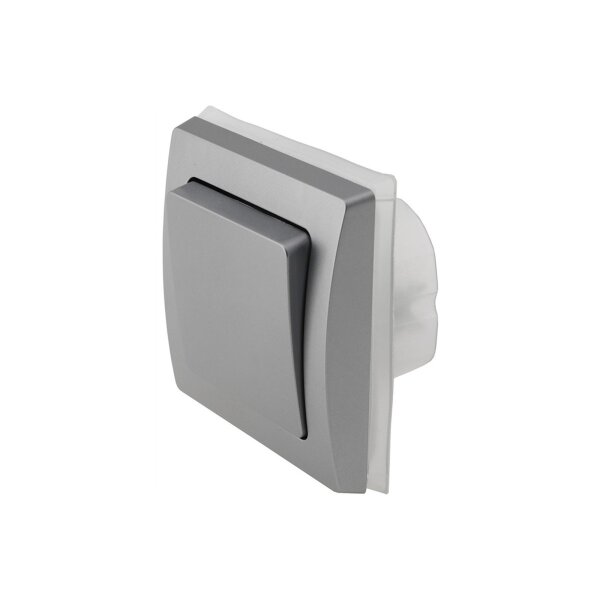 DELPHI Schalter Unterputz für Aussen 250V IP44 Feuchtraum Wechselschalter für Innen- & Aussenbereich Silber Grau