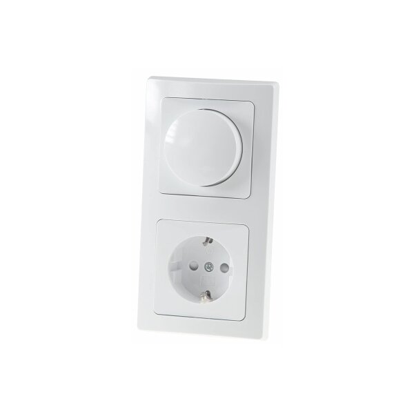 Kombi-Set LED-Dimmer & Steckdose, Weiß, 2-fach Rahmen, 230V, 3–60W LED, Unterputz