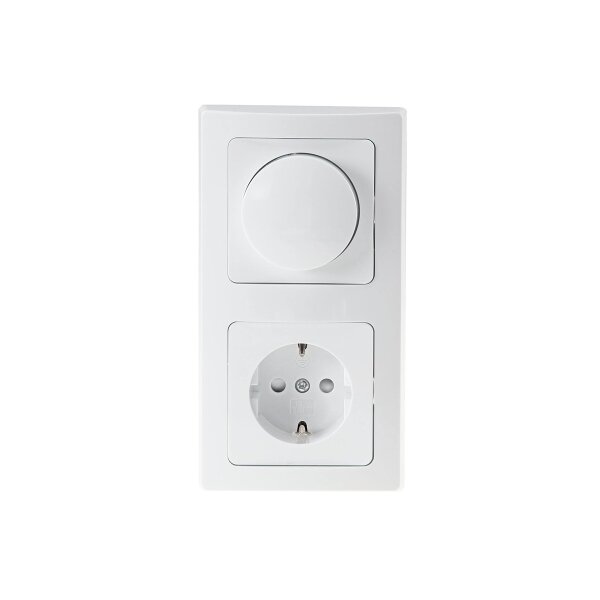 Kombi-Set LED-Dimmer & Steckdose, Weiß, 2-fach Rahmen, 230V, 3–60W LED, Unterputz